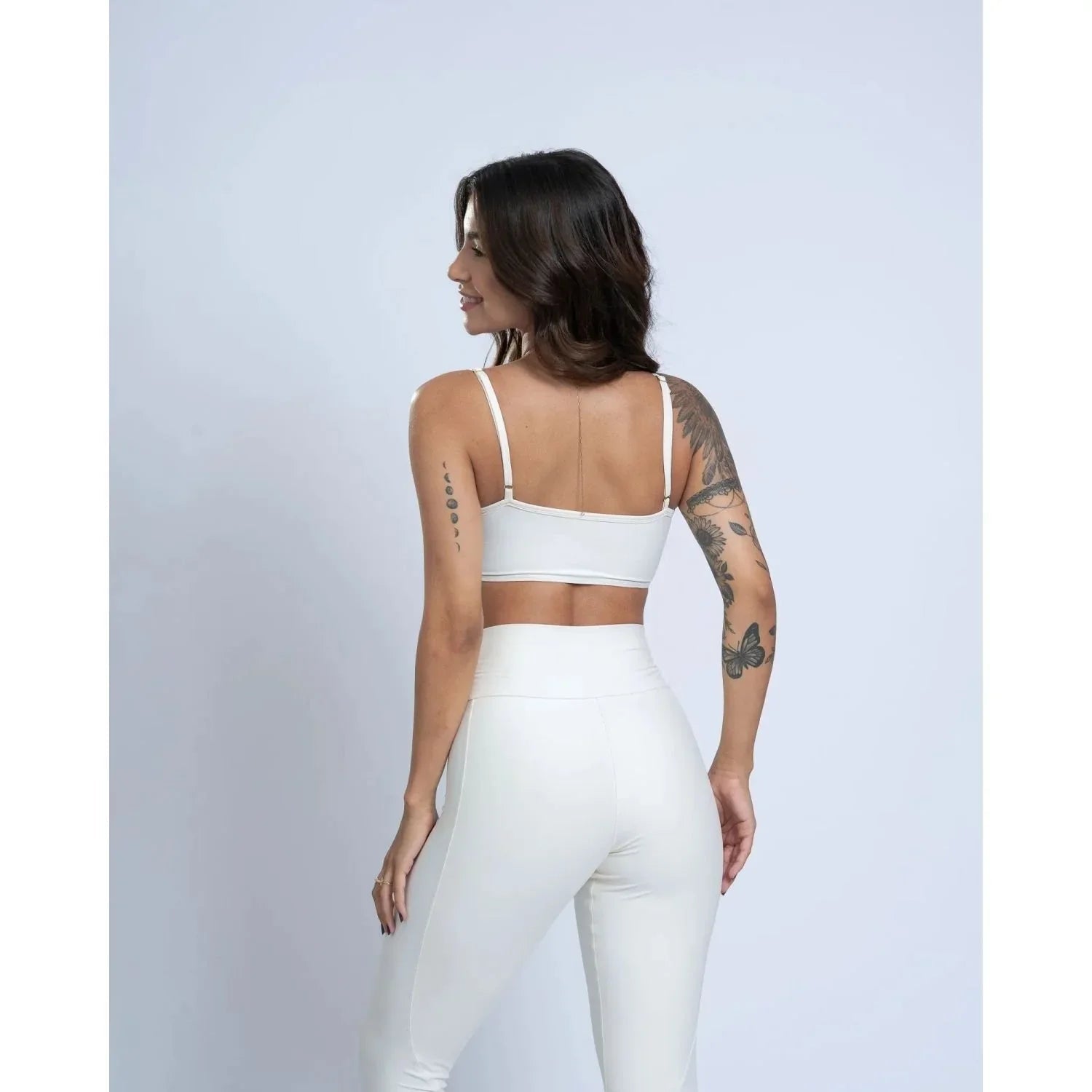 Calça Legging fitness Classic Off White com compressão e sem empina bumbum