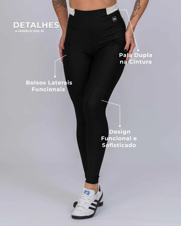 Calça Classic Duo Super Black com Off White Compressão com bolso