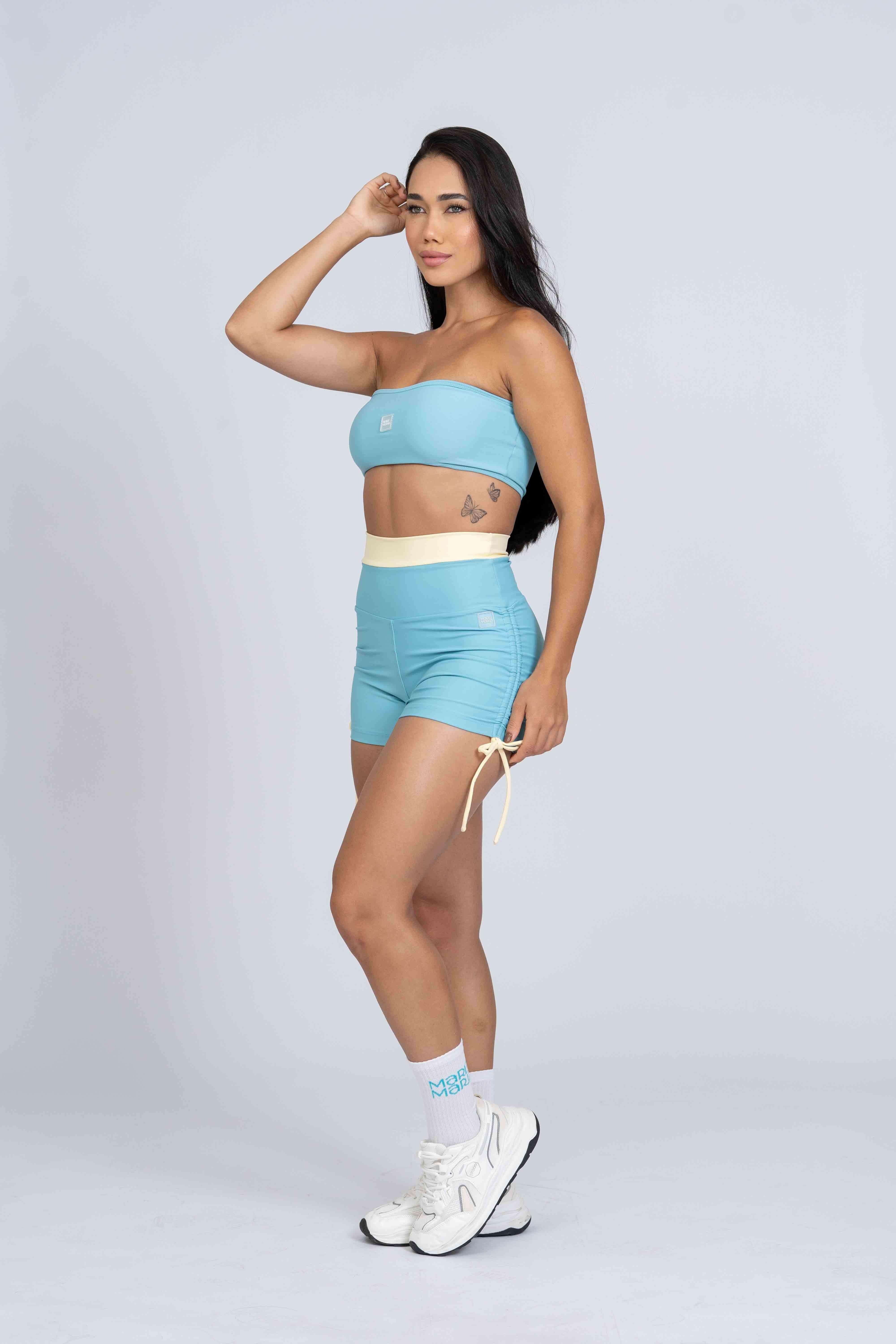 Short Smile Duo Azul céu e Amarelo Brisa