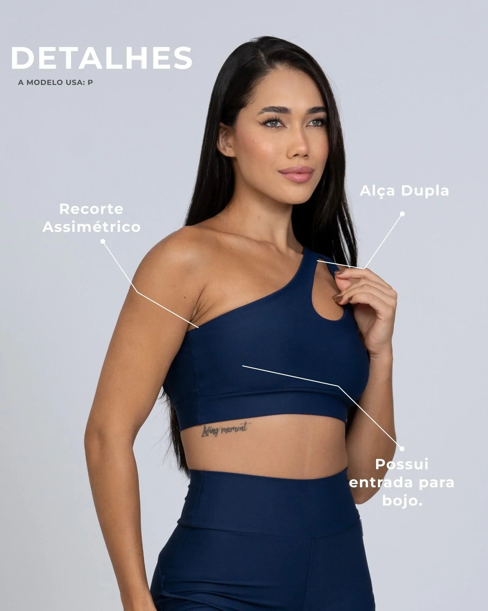 Top Fitness Avenue Azul Marinho assimétrico