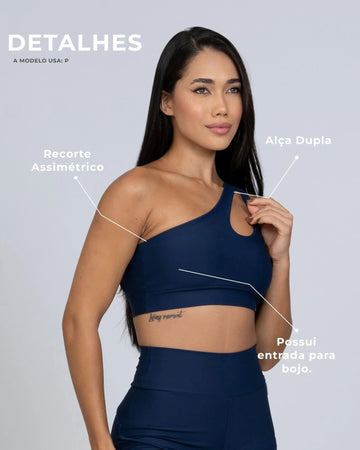 Top Fitness Avenue Azul Marinho assimétrico