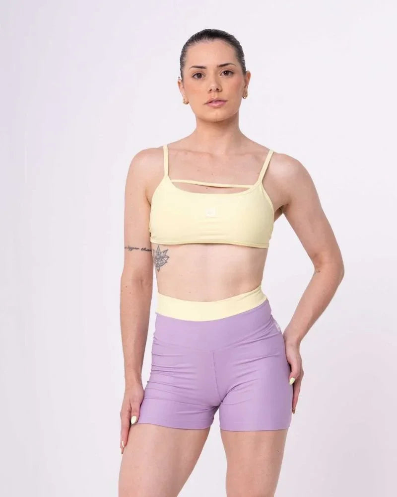 Short Fitness Duo Lavanda com Chá Verde empina bumbum