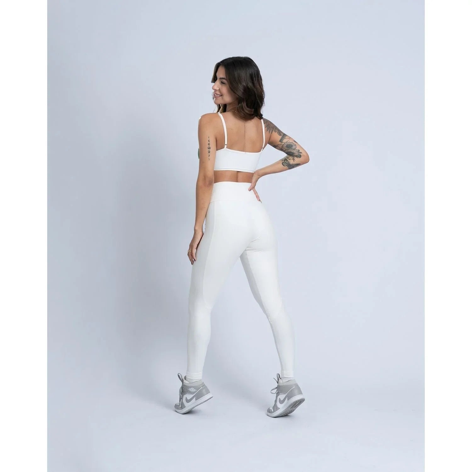 Calça Legging fitness Classic Off White com compressão e sem empina bumbum