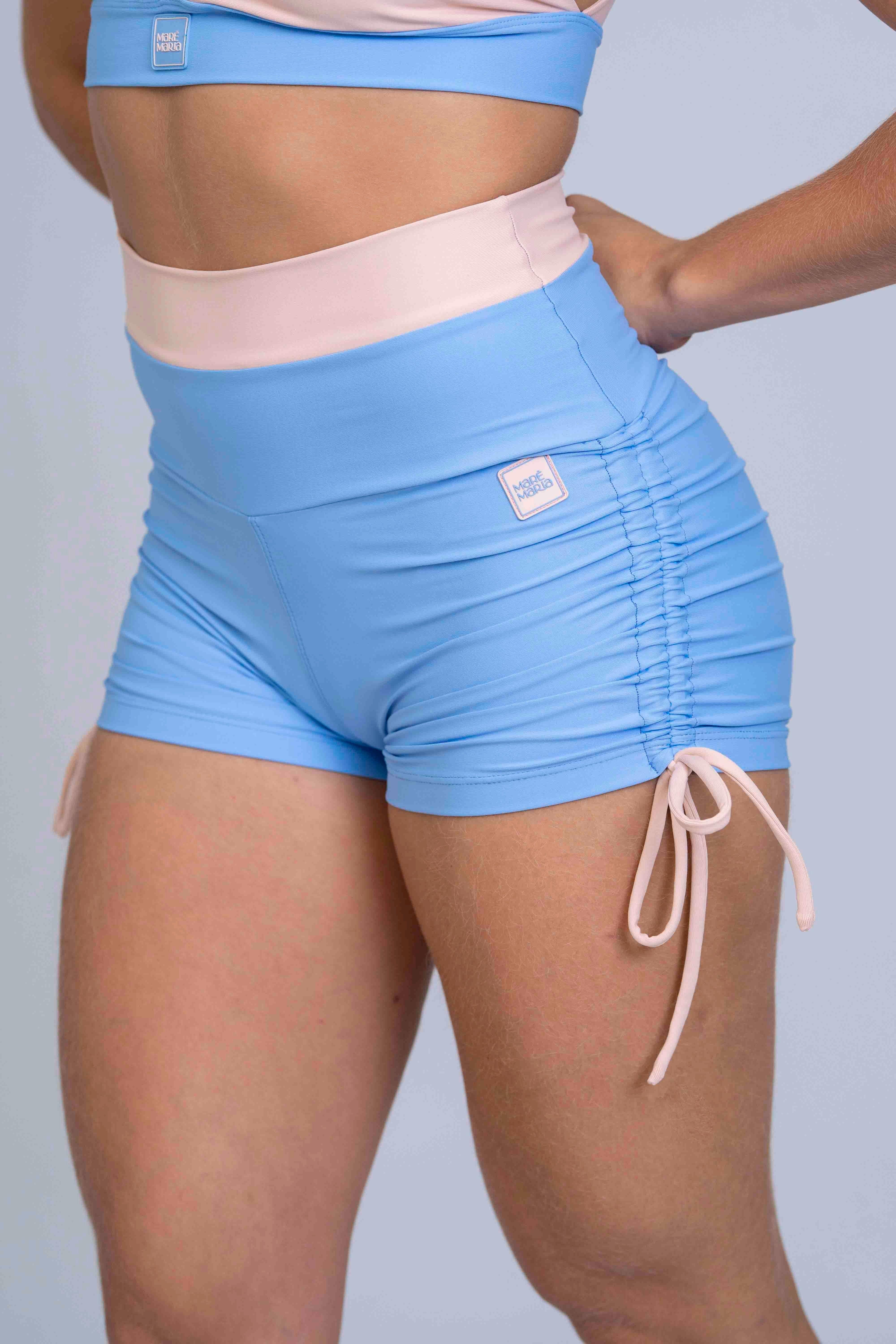 Short Fitness Smile Duo Azul Serenity com pala Rosa Lily empina bumbum