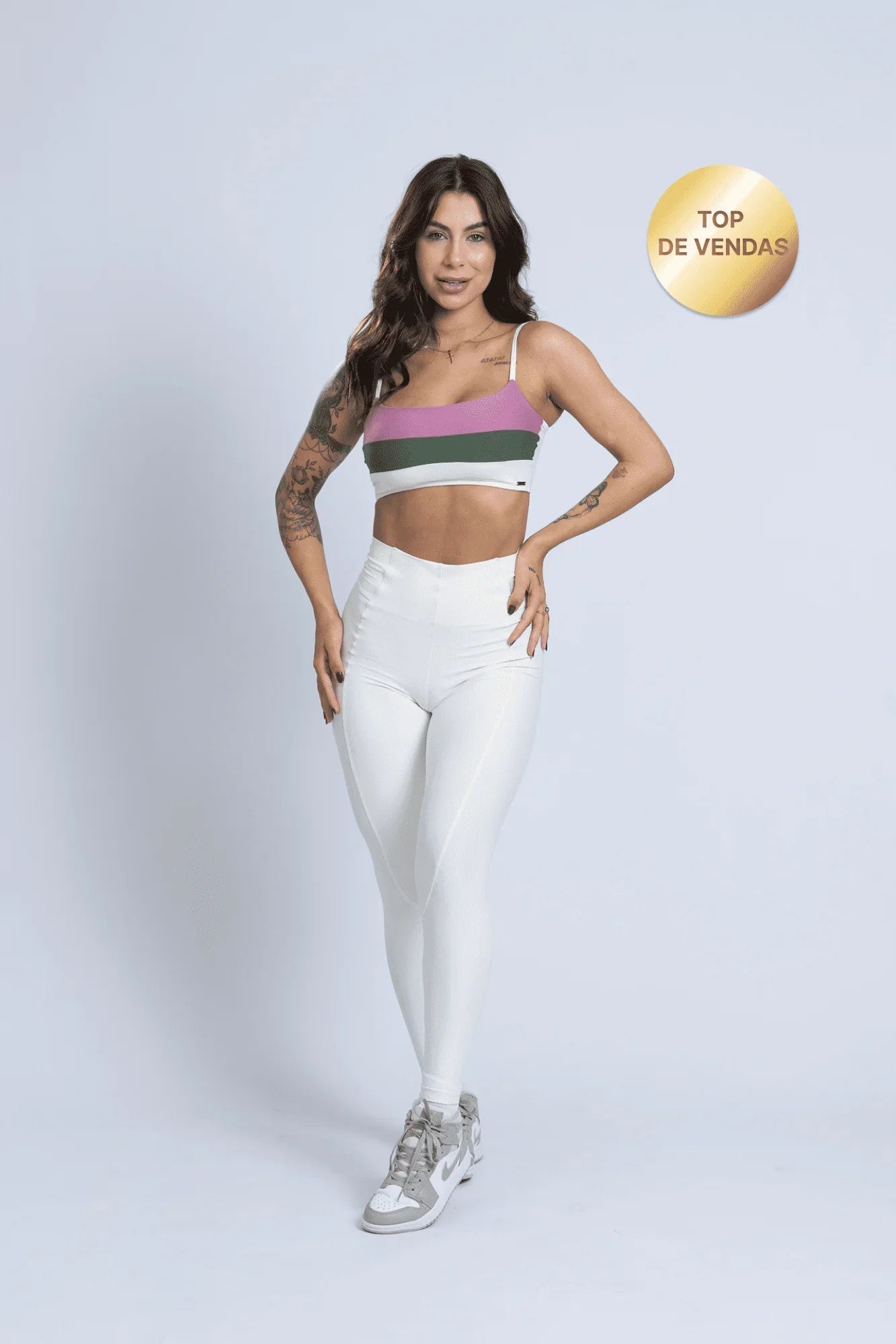 Calça Legging fitness Classic Off White com compressão e sem empina bumbum