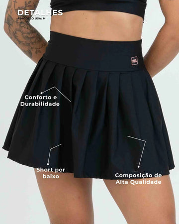Short Saia Fitness Plissada Super Black