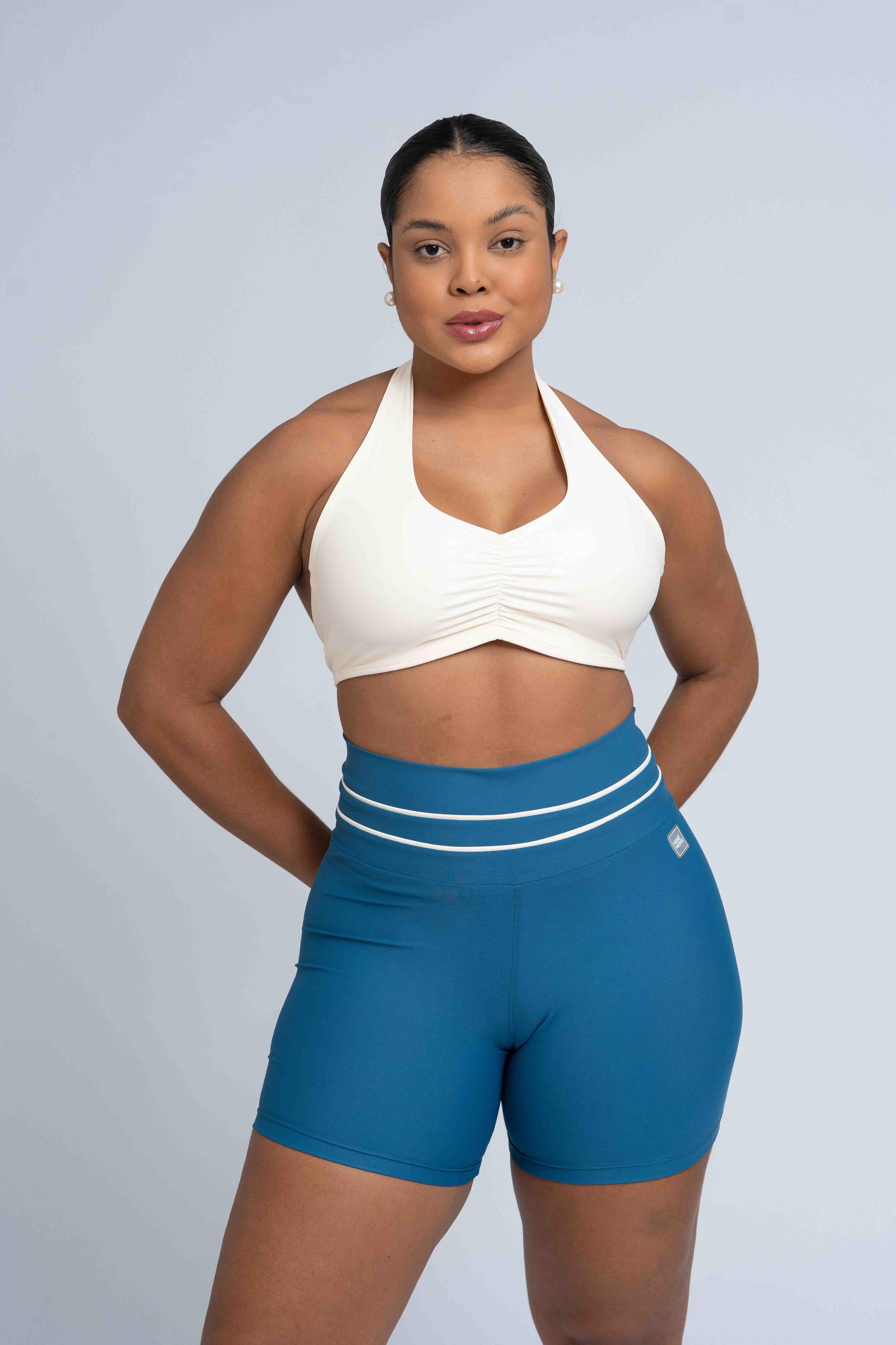 Short Corrida Azul Sereia compressão e Vivo Off White