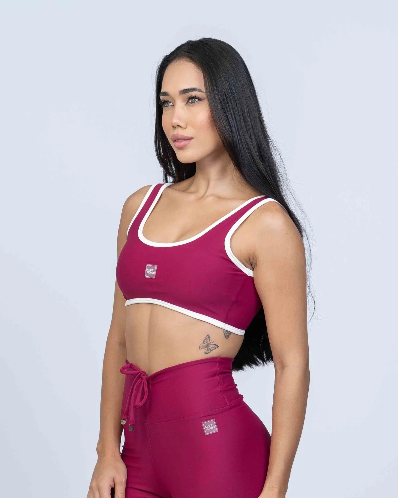 Top Basic Rouge com Viés Off White compressão