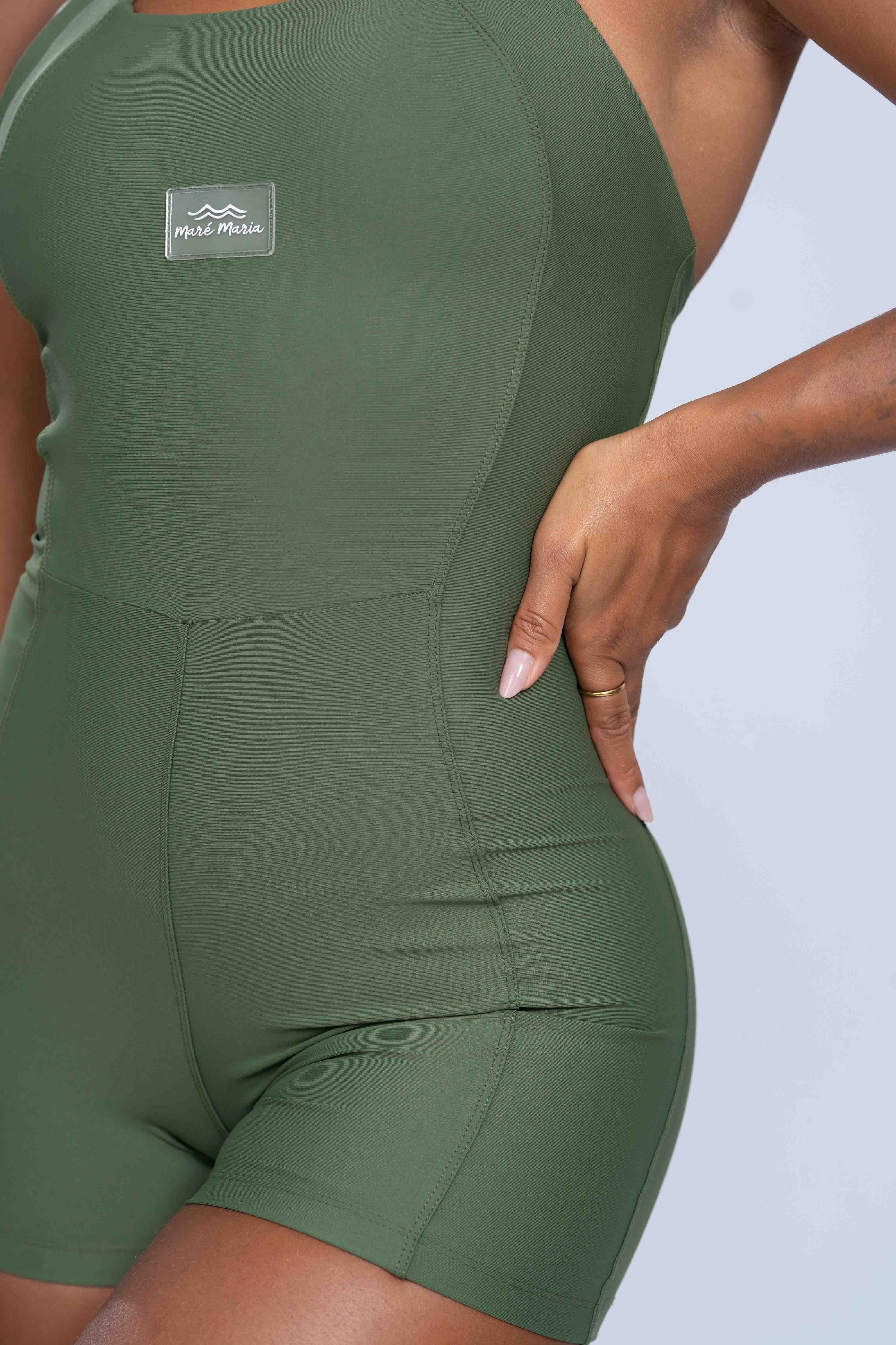 Macaquinho fitness Native Verde Militar compressão