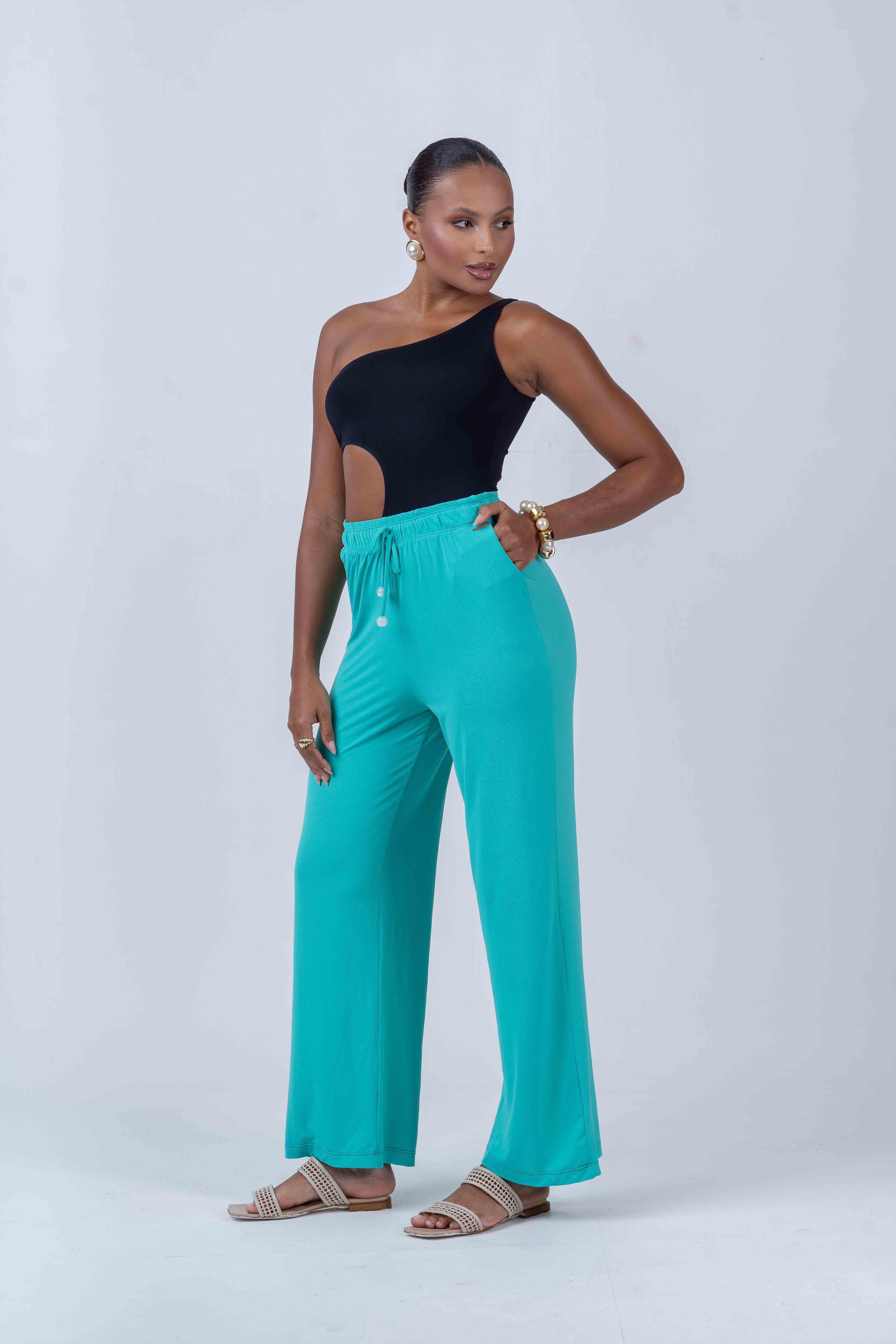 Calça pantalona beach Verde Piscina