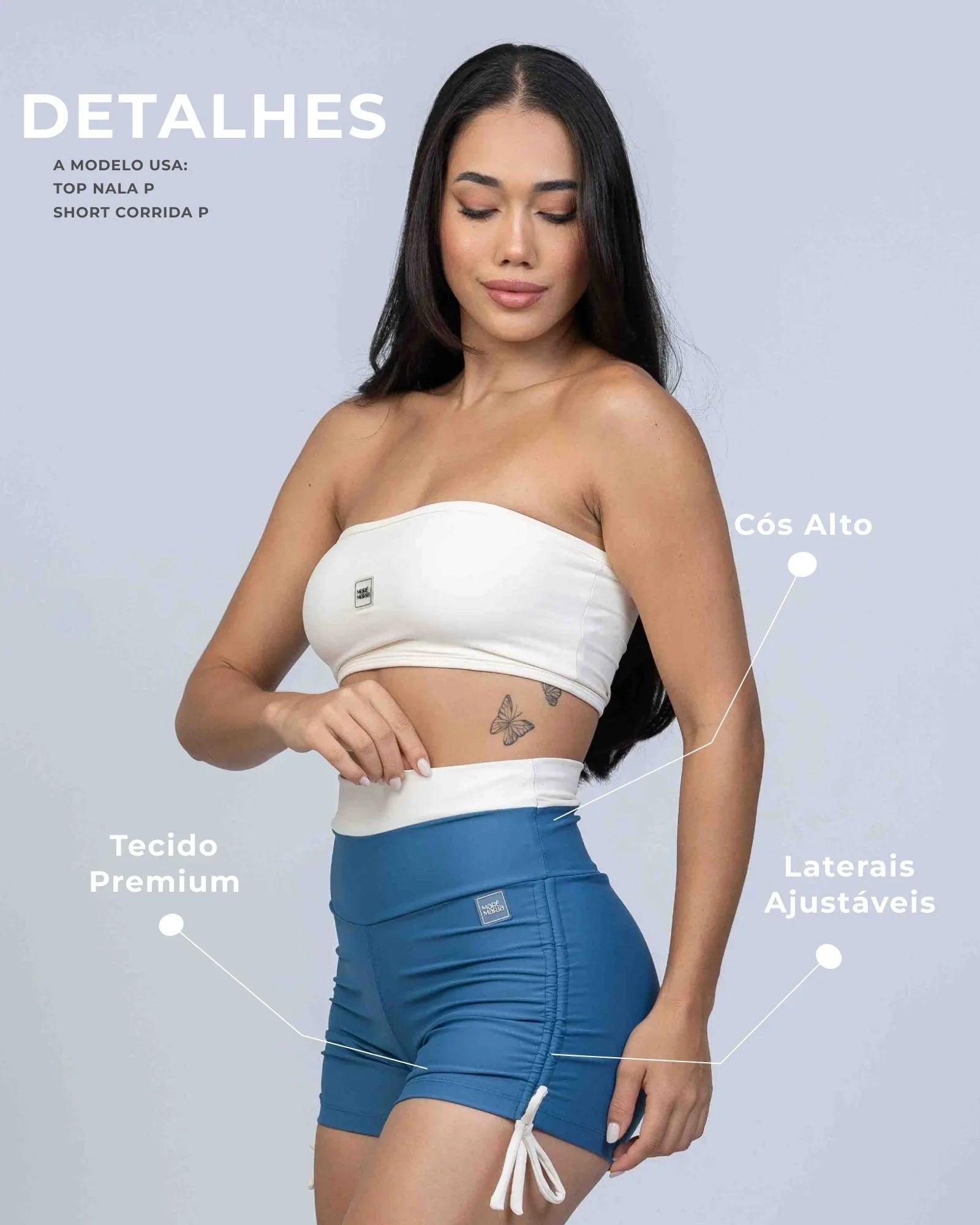 Short Smile Duo Azul Sereia com Off White S/empina