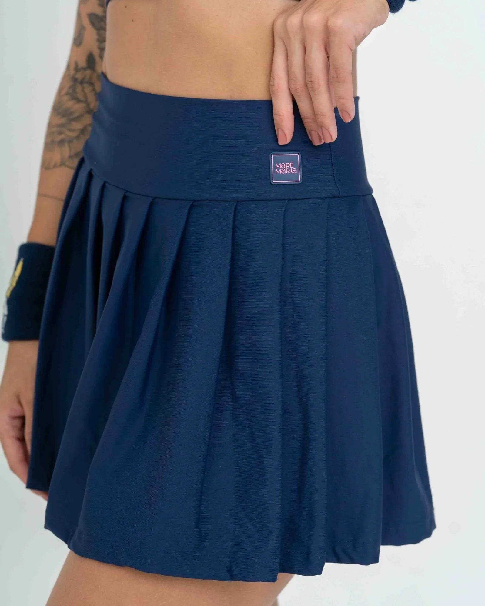 Short Saia Fitness Plissada Azul Marinho