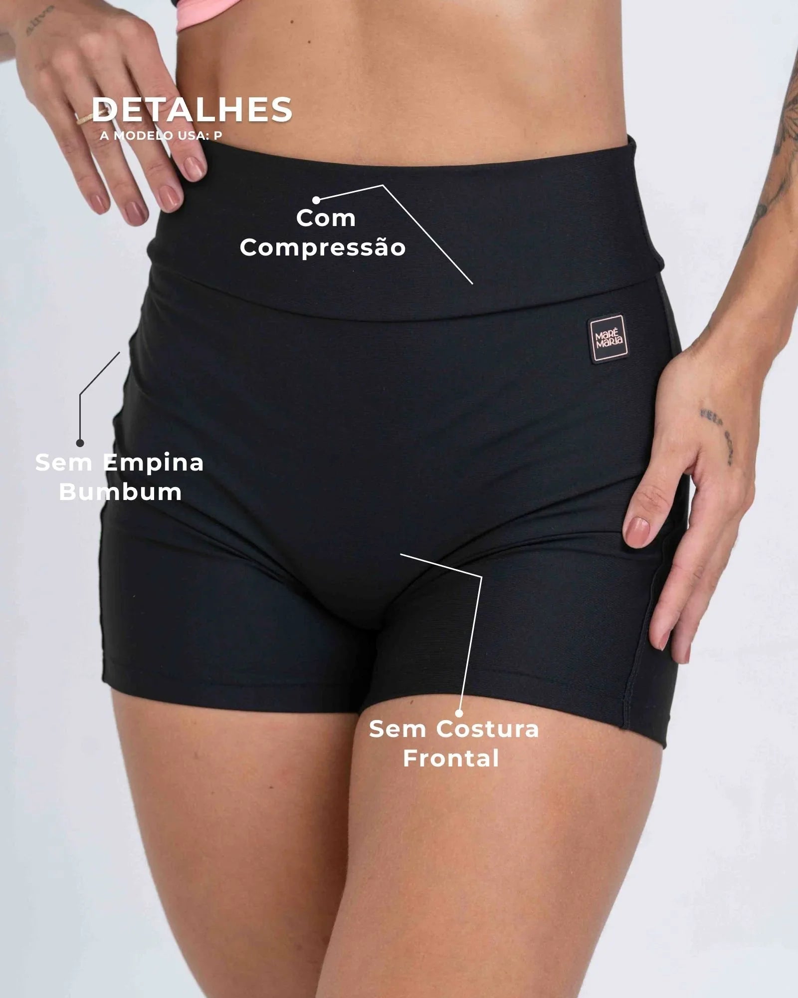 Short Confort sem costura frontal Super Black compressão sem empina
