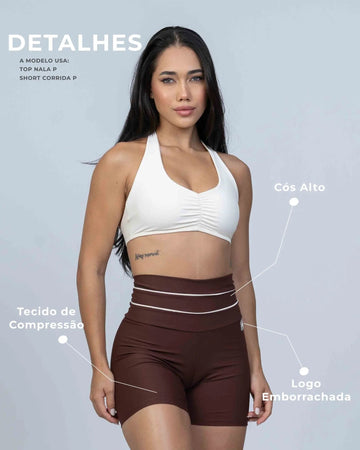 Short Corrida Chocolate Dark compressão com Vivo Off S/empina