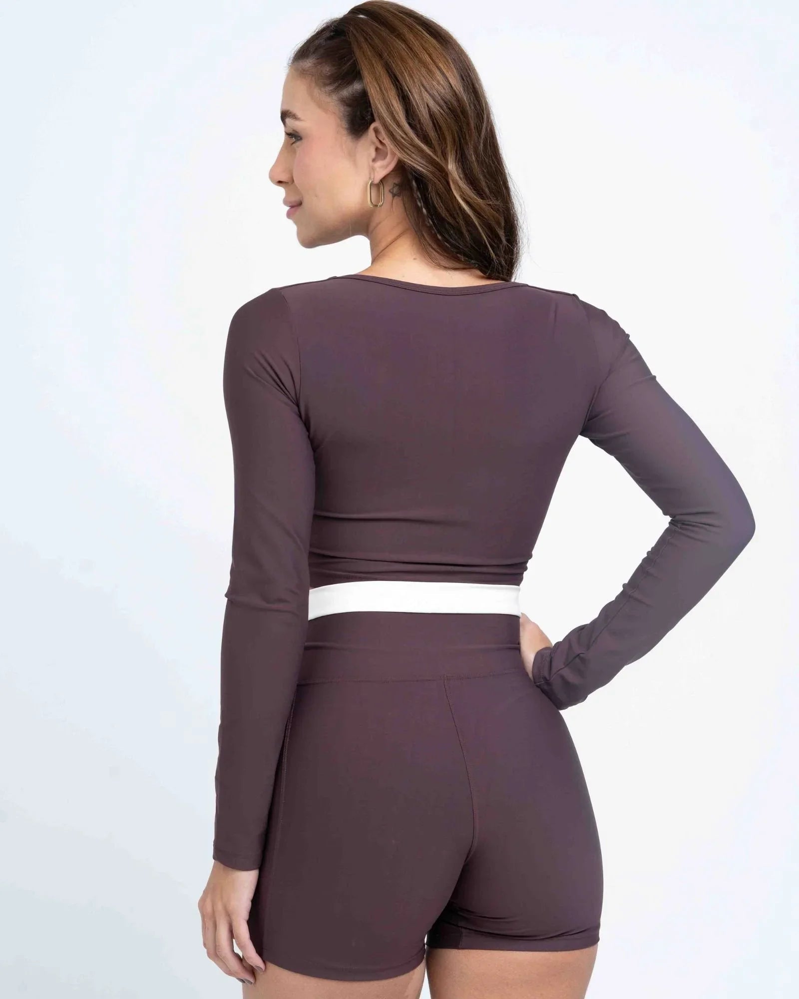 Short Classic Duo Marrom Ébano com Off White compressão sem empina bumbum