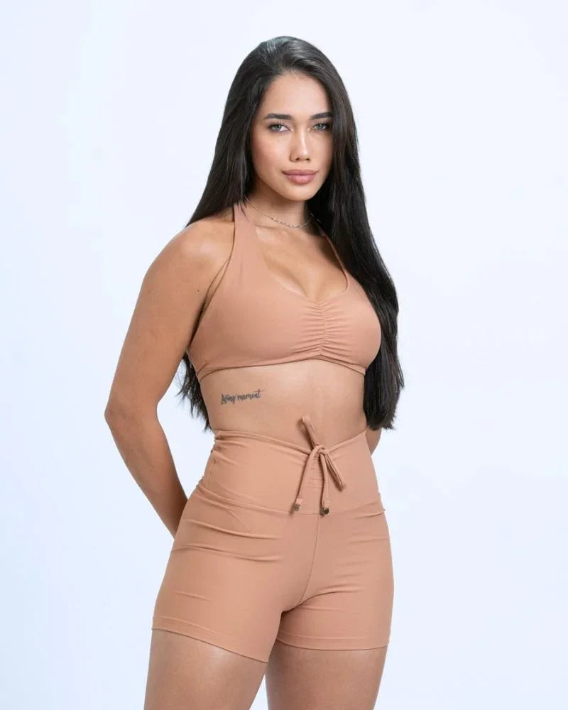 Short Fitness Slim Mocha Mousse compressão sem empina bumbum