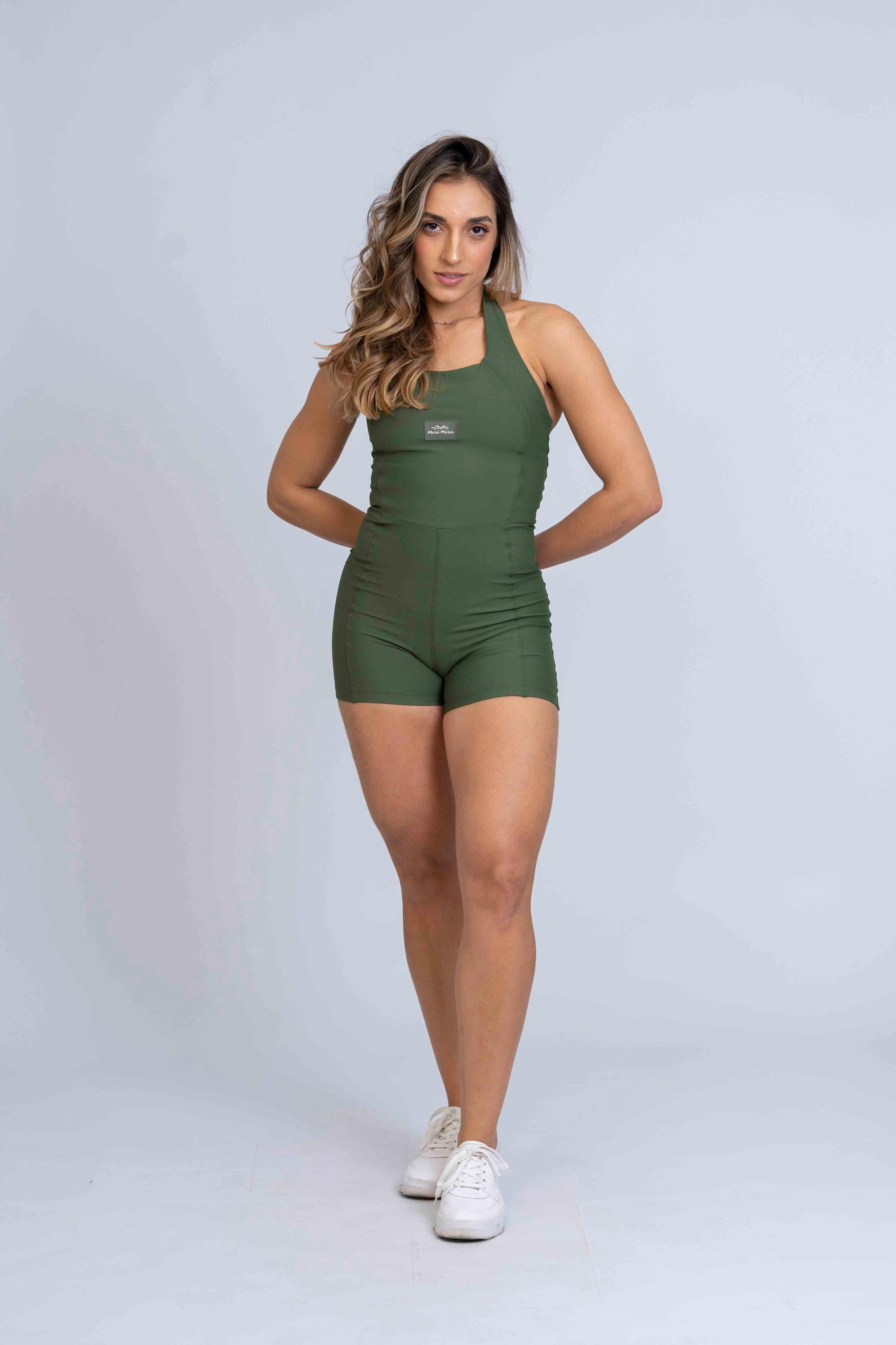 Macaquinho fitness Native Verde Militar compressão